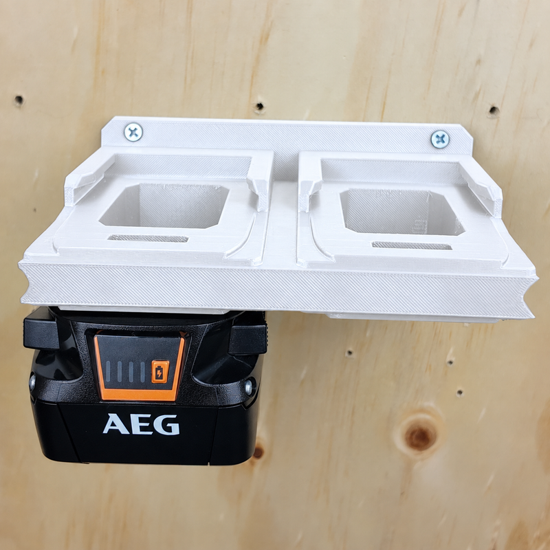 4-slot White colour variant — AEG 18V Wall Mounted Battery Holder — 4x or 6x Foot-Mount Wall Rack