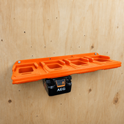 8-slot Orange colour variant — AEG 18V Wall Mounted Battery Holder — 4x or 6x Foot-Mount Wall Rack