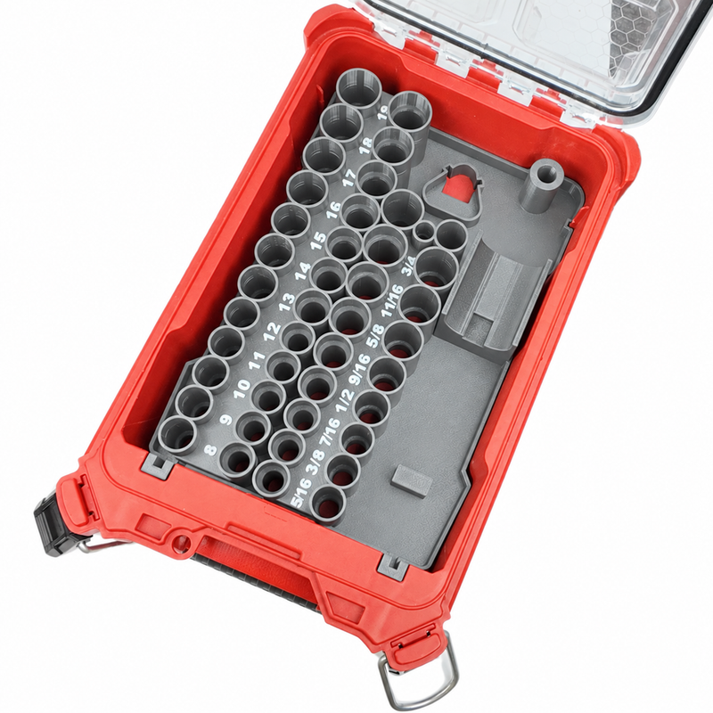 Gray colour variant — Milwaukee M12 Ratchet + 43pc Impact Socket Packout Insert — Fits Compact Organiser 48-22-8435 (PETG, Australian Made)