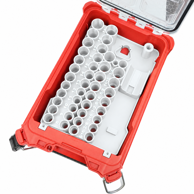 White colour variant — Milwaukee M12 Ratchet + 43pc Impact Socket Packout Insert — Fits Compact Organiser 48-22-8435 (PETG, Australian Made)