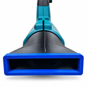 Wide black blower nozzle with blue bumper for Makita DUB184Z, shown fitted to demonstration blower, blower not included, view 0348