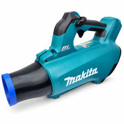 Circular black blower nozzle with blue bumper for Makita DUB184Z, shown fitted to demonstration blower, blower not included, view 0351