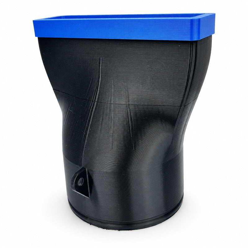 Wide black blower nozzle with blue bumper for Makita DUB184Z, standalone assembly, view 0353