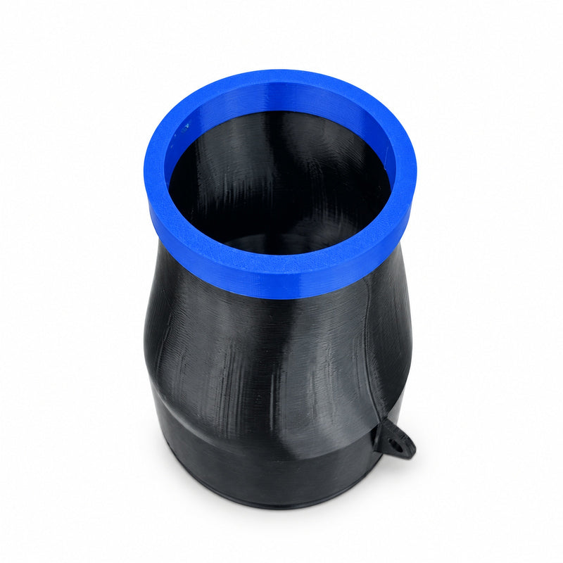 Circular black blower nozzle with blue bumper for Makita DUB184Z, standalone assembly, view 0358