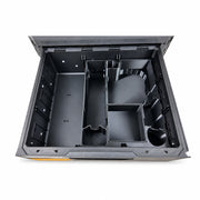 Milwaukee M12 laser insert and lift-out tray shown in a ToughBuilt StackTech drawer, empty compartment layout; insert and tray only, view 0416