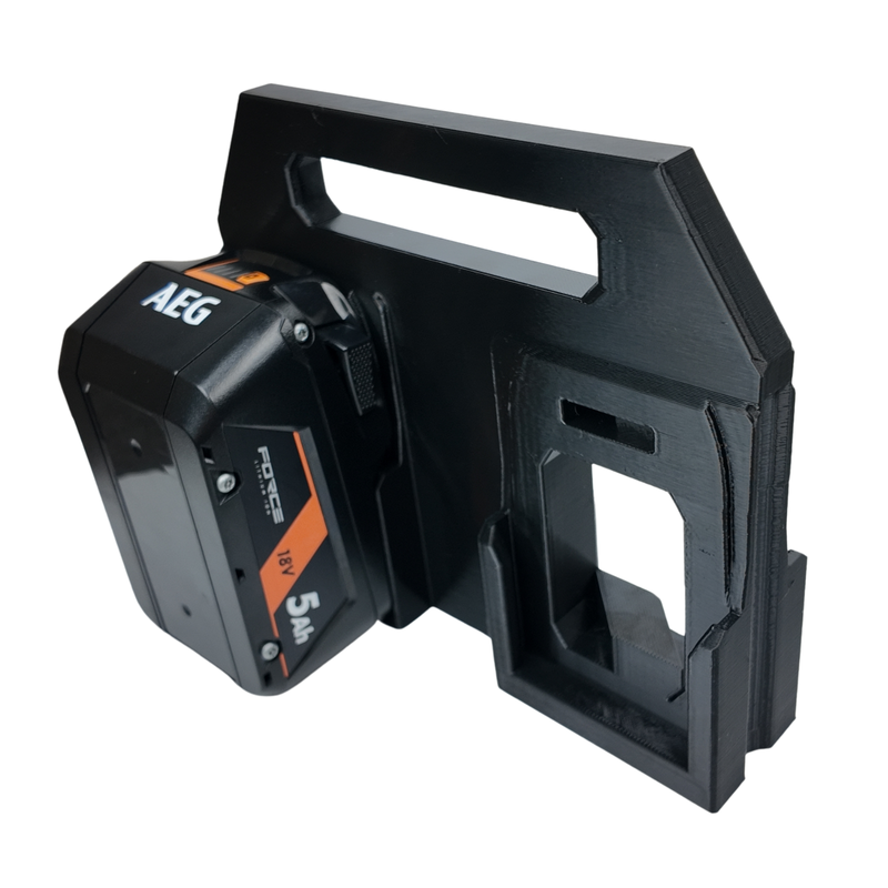 AEG 18V battery caddy printed in tough PETG with no glued seams