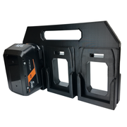 Side profile of the AEG 18V battery caddy showing the battery rails