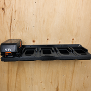 AEG 18V battery wall rack showing the 4x and 6x size options