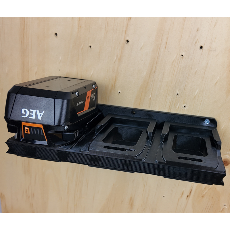 Four-slot AEG 18V battery wall rack, 3D printed in Australia from PETG