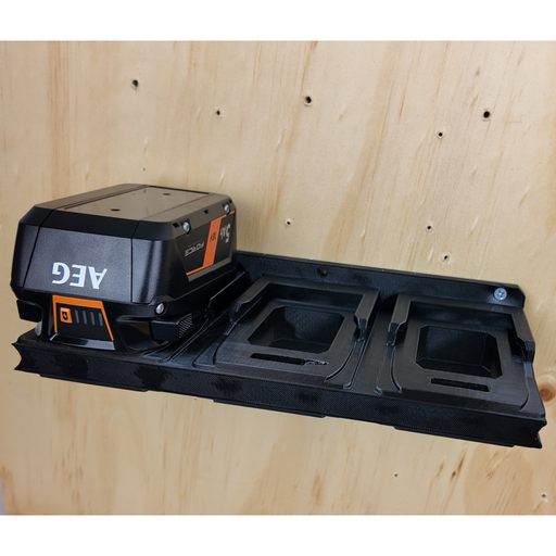 Four-slot AEG 18V battery wall rack, 3D printed in Australia from PETG