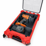 AEG A18IDB30 impact driver and battery insert for Milwaukee PACKOUT Compact Organiser, shown with example equipment; insert only, view 0333