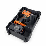 AEG A18IDB30 impact driver and battery insert for Milwaukee PACKOUT Compact Organiser, shown with example equipment; insert only, view 0342