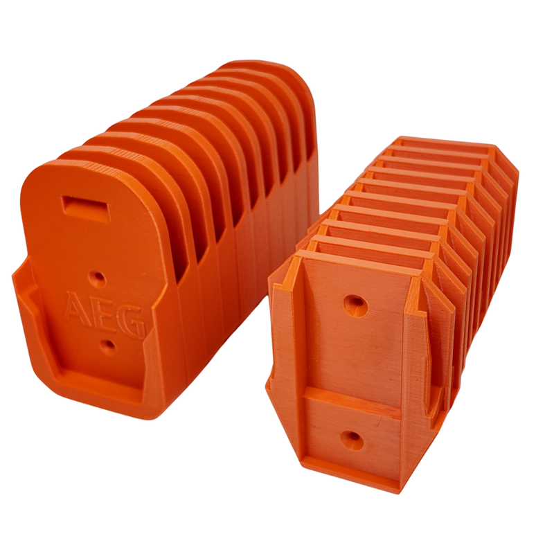 AEG and RIDGID 18V battery holders, heavy duty Australian made PETG wall mounts