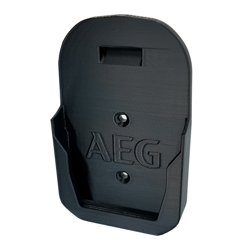 Wall mount holders for AEG and RIDGID 18V tools and batteries, Australian made