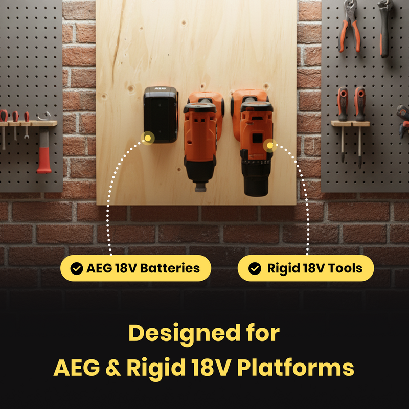 AEG RIDGID 18V tool and battery wall mount holders, Australian made 3D printed tool storage – photo 3