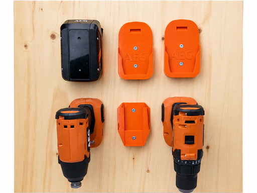 AEG and RIDGID 18V tool and battery wall mount holders, Australian made in tough PETG