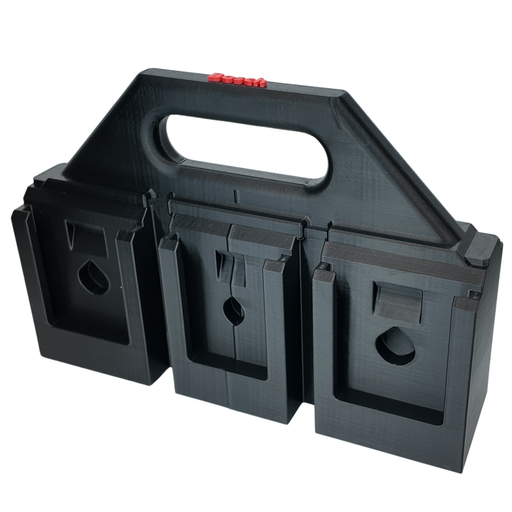 Bosch 18V battery carry caddy holding four batteries, Australian made PETG