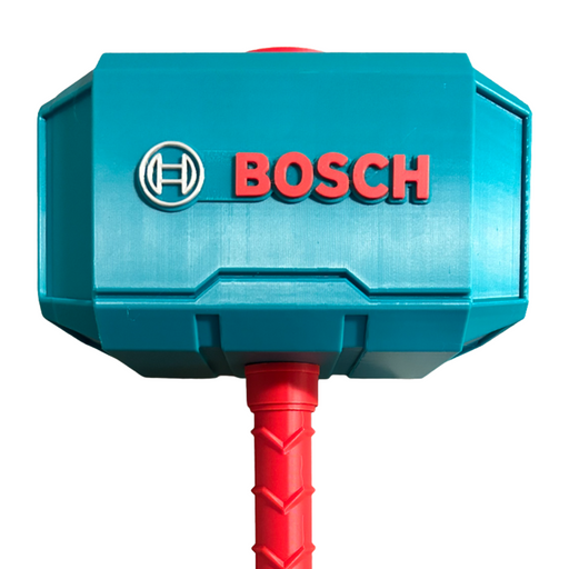 Bosch style Thor hammer display piece in teal and red, Australian made