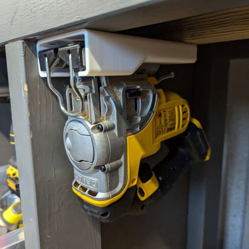 DeWalt jigsaw mount for under shelf or workbench, Australian made 3D printed storage – photo 2