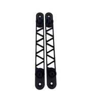 Black metal straps with lattice design on a white background