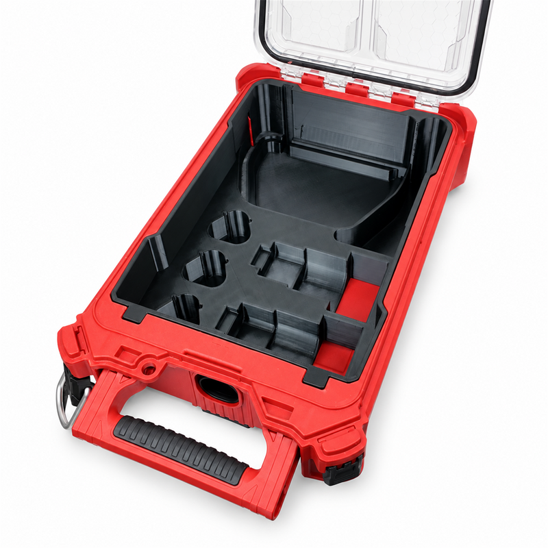 Full-height M12 charger and battery insert fitted in compact Packout organiser