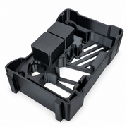 Black M12 die grinder Packout insert with two fitted lidded boxes, angled view