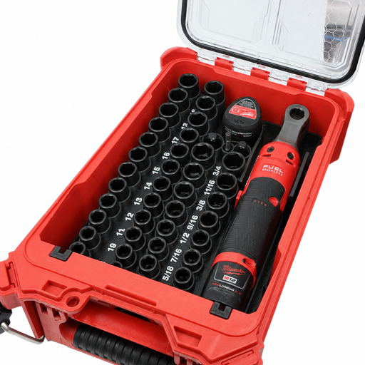 Milwaukee M12 ratchet and 43pc impact socket Packout insert for 48-22-8435