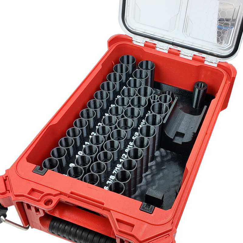 43pc 3/8 inch impact socket set 49-66-7009 laid out in the Packout insert