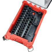Empty M12 ratchet and socket set Packout insert showing the socket holes