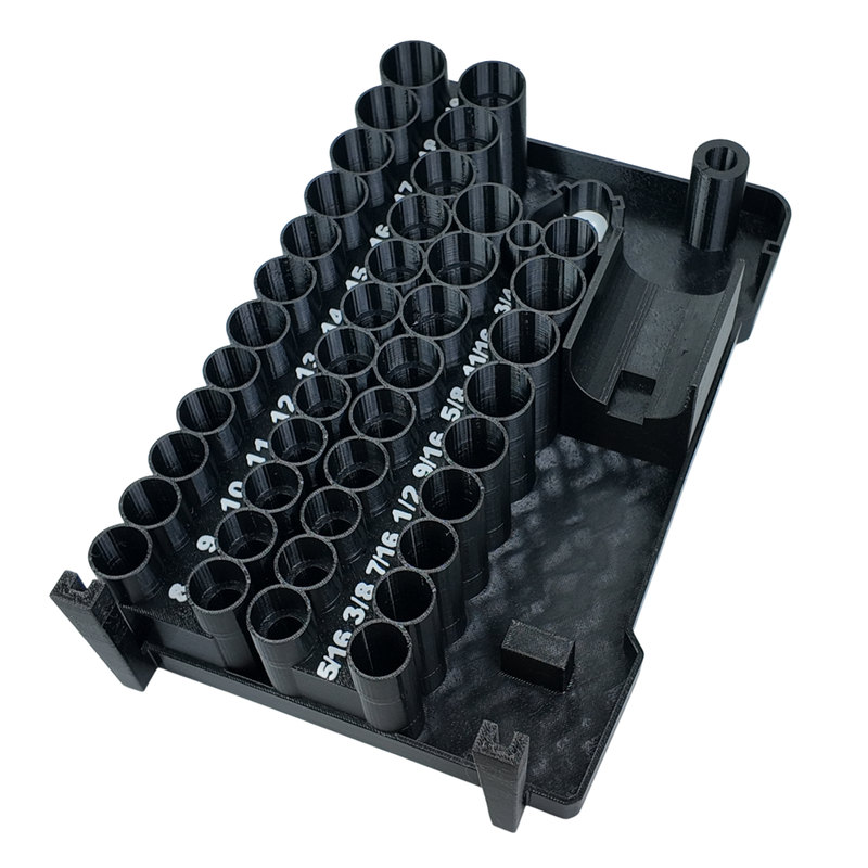 Angled view of the M12 ratchet plus 43pc socket Compact Organiser insert