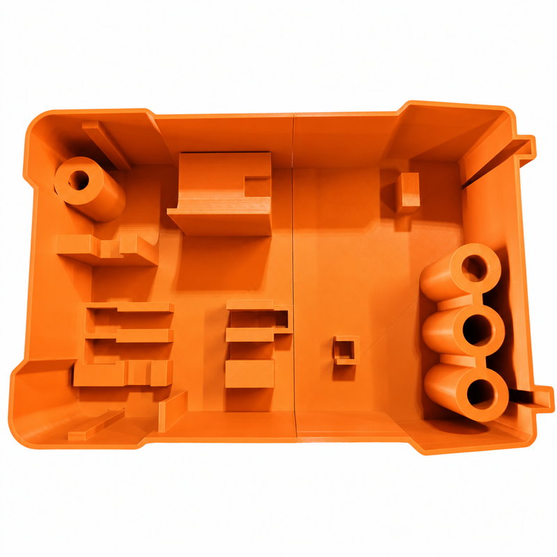 Orange M12 stubby impact and ratchet organiser insert for Milwaukee PACKOUT 48-22-8435, empty two-piece insert.