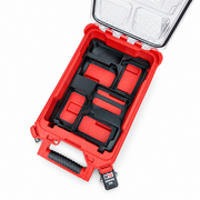 Black M18 five-slot battery holder insert inside open Milwaukee Packout compact organiser, view 2