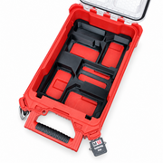 Black M18 five-slot battery holder insert inside open Milwaukee Packout compact organiser, view 4