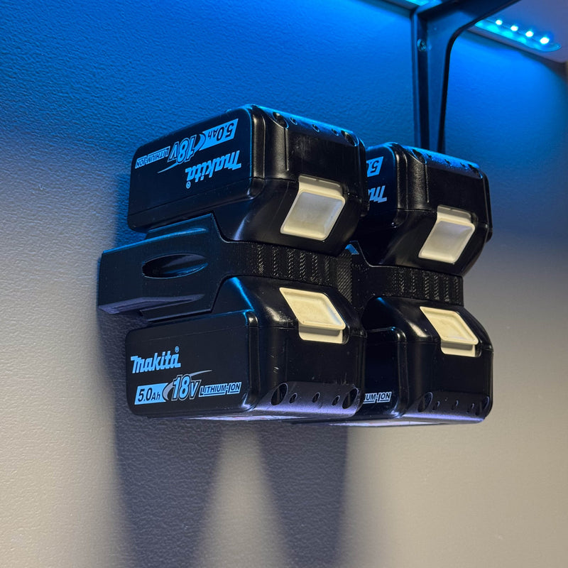 Makita 18V quad battery wall holder for 4 batteries, Australian made PETG