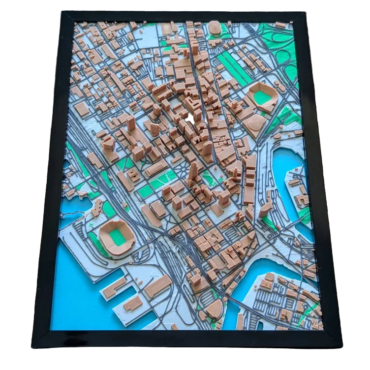 Melbourne Australia 3D printed miniature city map, multi-coloured art gift