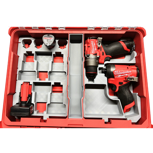 Milwaukee M12 dual tool Packout insert with 8 battery holder, Australian made
