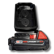 Milwaukee M12 high capacity battery wearing a magnetic TPU base cover, Australian made