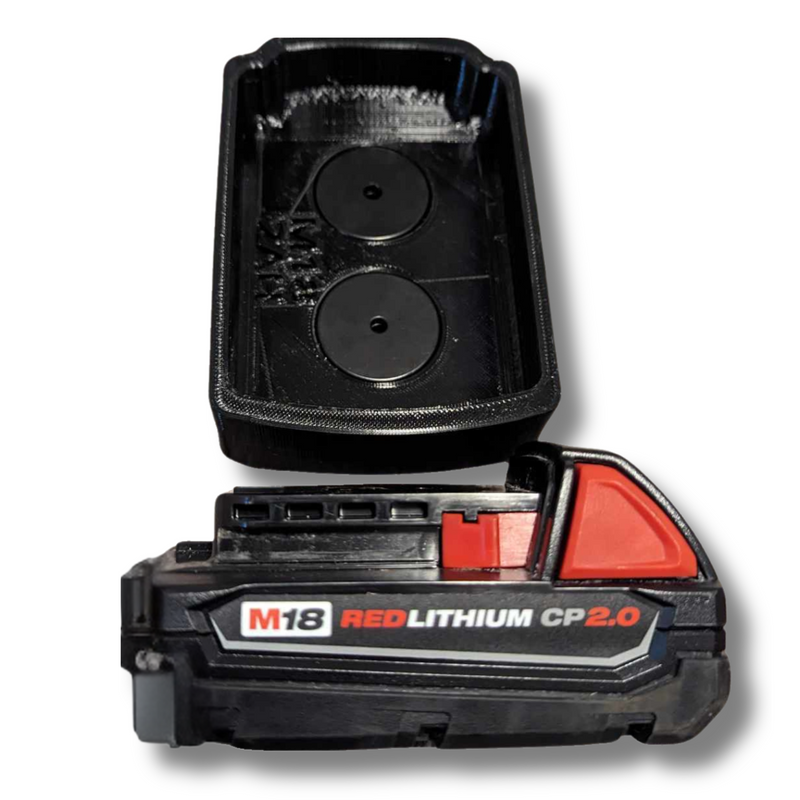 Milwaukee M12 high capacity battery wearing a magnetic TPU base cover, Australian made