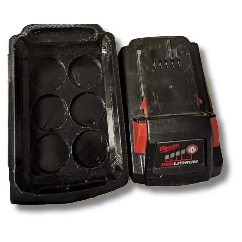 TPU magnetic base cover for Milwaukee M18 batteries, moulded around neodymium magnets