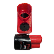 Milwaukee M18 battery pack with the soft TPU magnetic base cover fitted to its foot