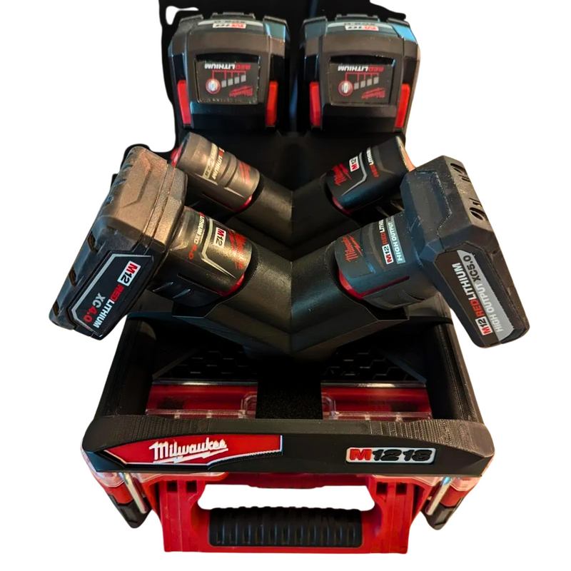 Milwaukee M12 M18 Packout battery caddy holding 4 M12 and 2 M18 batteries, Aussie made