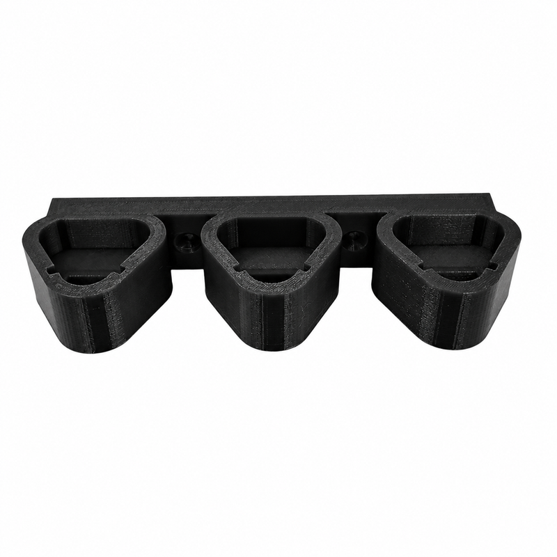 Milwaukee M12 triple battery wall mount in black — empty 3D printed mount, front view