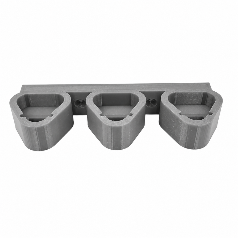 Milwaukee M12 triple battery wall mount in grey — empty 3D printed mount, front view
