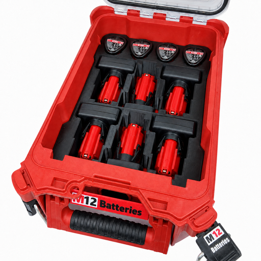 Milwaukee Packout insert for 10 M12 batteries with hidden AirTag slot, 48-22-8435