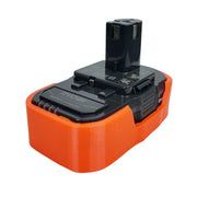 Orange magnetic battery case for Ryobi ONE+ 18V, angled view of the battery in its case.