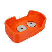 Orange magnetic battery case for Ryobi ONE+ 18V, angled view of the two magnets inside the empty case.