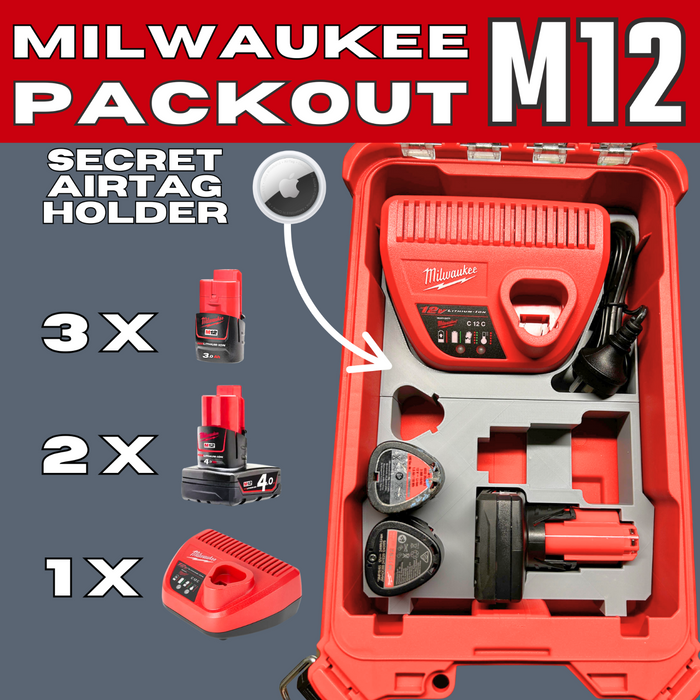 Milwaukee Packout M12 Charger & Battery Insert - 48-22-8435 Compact Organiser – 3D Printed Tools