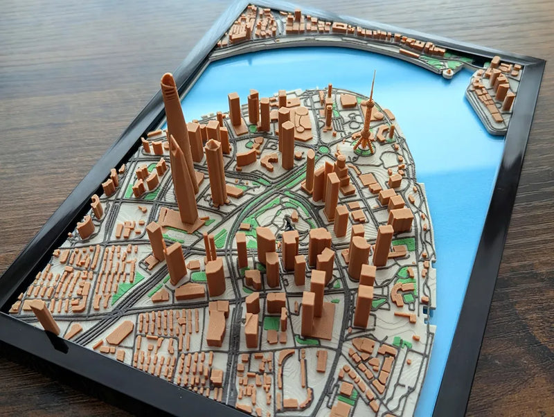 Shanghai 3D printed miniature city map, multi-coloured art gift