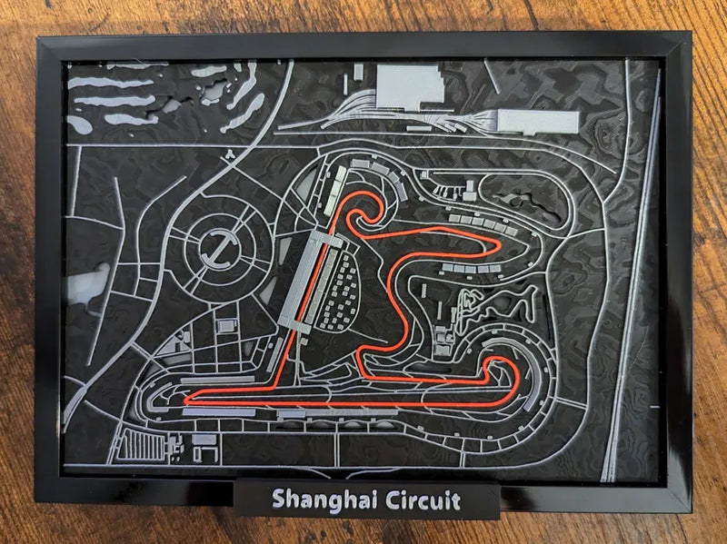 Shanghai Circuit 3D printed miniature track art, motorsport gift