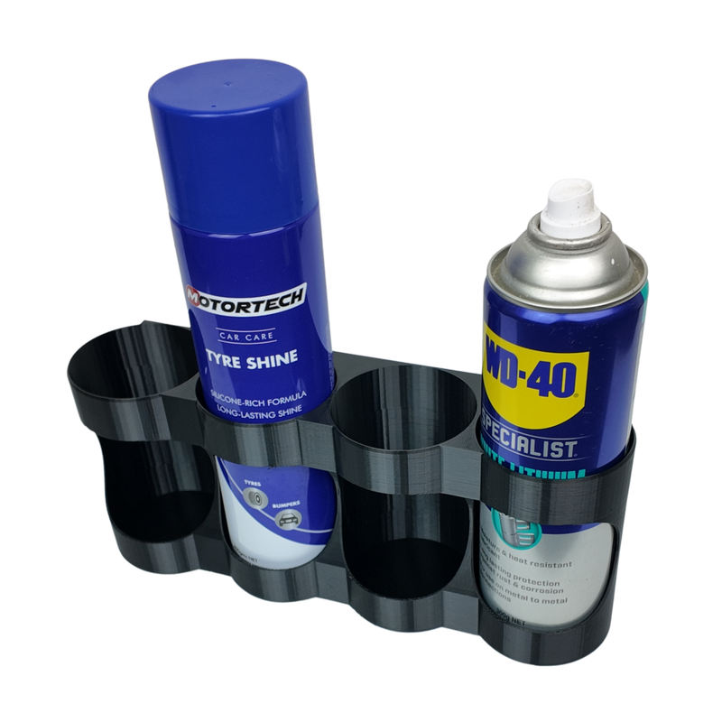 Six-slot spray can wall mount holder for 70mm aerosol tins